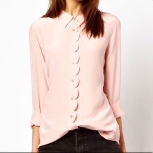 Equipment scalloped edge blouse pink Sz M